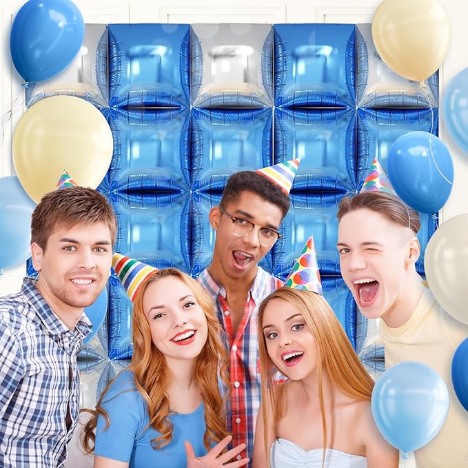 50PCS Blue and Silver Balloon Wall, 19'' Reusable DIY Mylar Double Side Square Balloons Garland Tunnel Arch Kit for Baby Shower Anniversary Bachelorette Birthday Engagement Bridal Decor