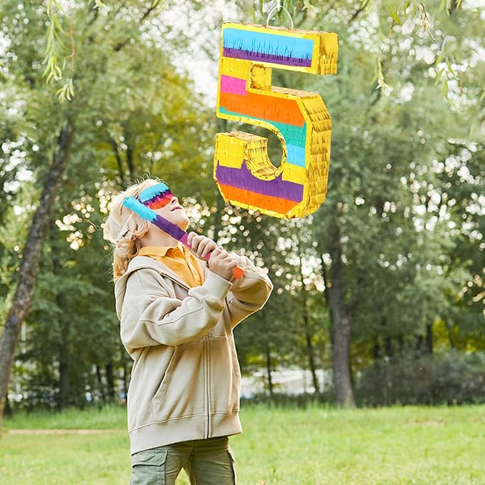 Rainbow Number 5 Pinata for 5th Birthday Party Decorations Fiesta Centerpieces Kids Anniversary Celebrations Birthday Party Supplies (16.1 x 10.6 x 3 Inches)