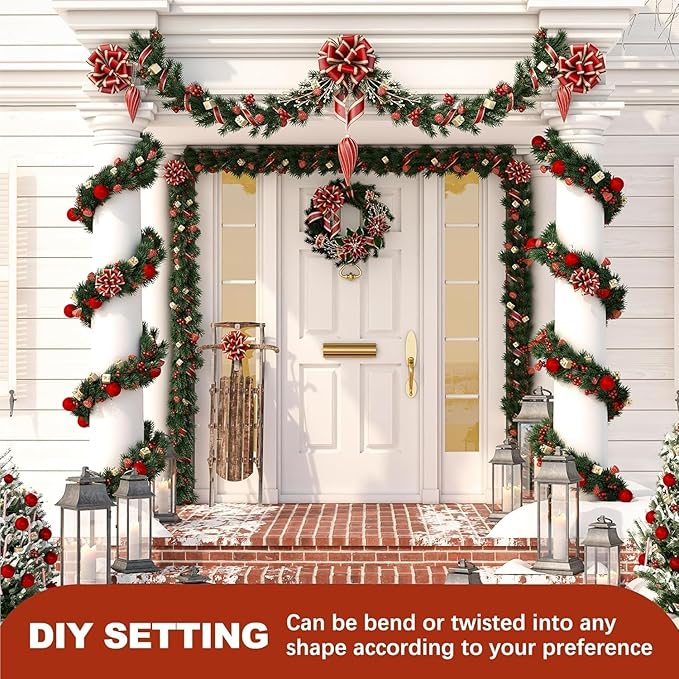 Christmas Garland 54 Feet - 3 Stands Artificial Evergreen Garland Soft Greenery Garland Set for DIY Christmas Decoration, Non-Lit Indoor Outdoor Garlands for Stair Railing/Mantle/Holiday/Party Decor