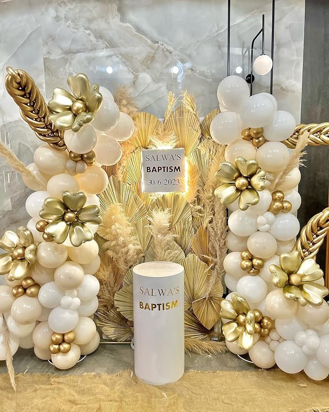 Sand White Gold Balloon Arch Kit - 165Pcs Different Size Beige Nude White Metallic Gold Balloon Garland Kit for Boho Birthday Wedding Baby Shower Bridal Shower Engagement Party Decorations