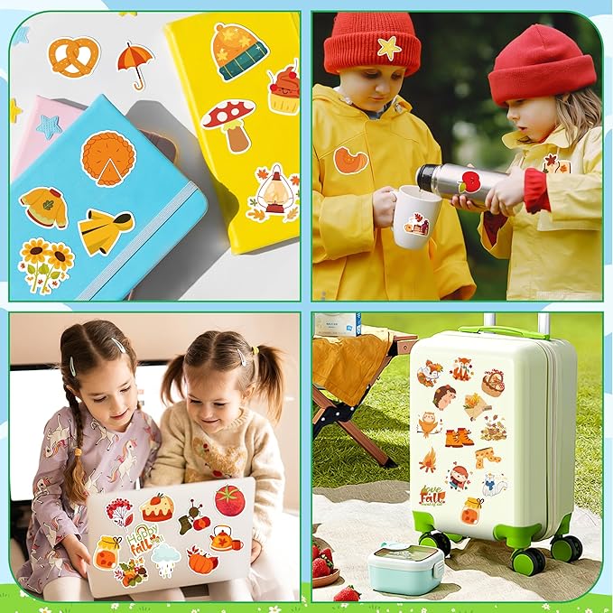 OHOME Fall Stickers | 100 PCS Thanksgiving Stickers for Kids - Vinyl Thanksgiving Games Toys Gifts Activities Essentials Party Favors Supplies - Friendsgiving Crafts Bulk for Classroom Home