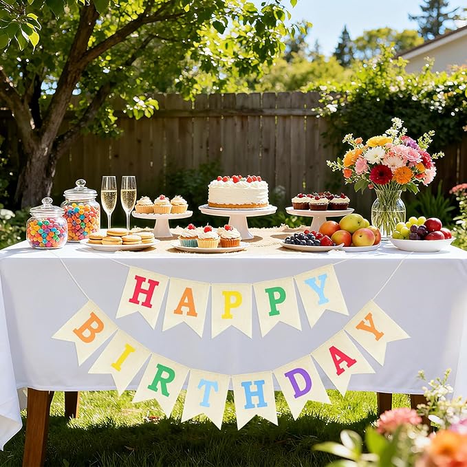 Anwyll Happy Birthday Banner - NO DIY Burlap Happy Birthday Banner Sign Happy Birthdays Party Decoration Happy Birthdays Banners Bunting for Women Men Girl Boy Celebration Party Backdrops (Rainbow)
