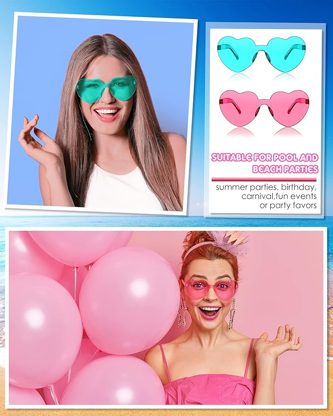 Frienda 20 Pairs Heart Shaped Sunglasses Rimless Candy Color Glasses for Women Men Party Favor