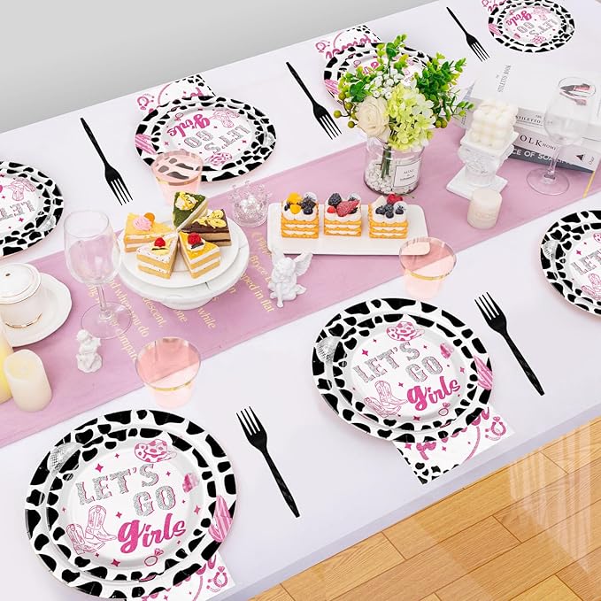 96Pcs Last Rodeo Bachelorette Party Decorations Pink & Silver Disco Cowgirl Plates and Napkins Let's Go Girls Party Decorations for Nashville Western Bridal Baby Shower Birthday Supplies,Serves 24