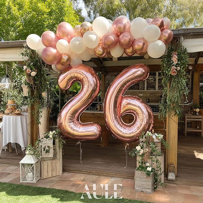 AULE 40 Inch Large 26 Number Balloons Rose Gold Big Foil Number Balloons Giant Helium Happy 26th Birthday Party Decorations for Women Huge Mylar 62 Anniversary Supplies