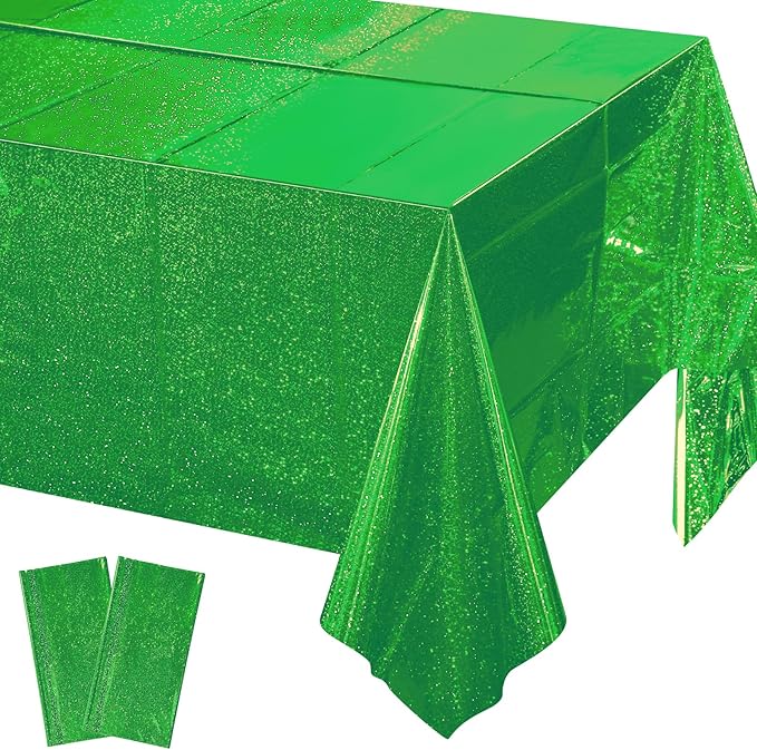 2 Pcs Iridescent Green Tablecloth Party Decorations, Holographic Foil Green Table Cloth, Disposable Rectangle Laser Table Cover for Baby Shower Wedding Birthday Witch Party Supplies, 54x108 Inch