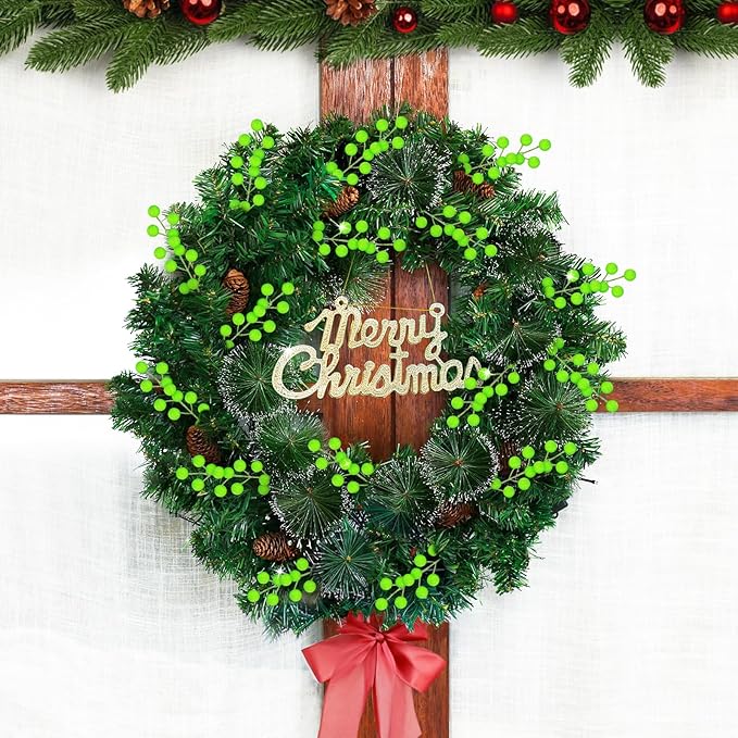 HOHOTIME 24 Pack Artificial Berry Stems Branches, Christmas Faux Holly Green Berries Branches Ornaments for Christmas Tree Wreath DIY Craft Decorations Holiday Home Decor(Colorful)