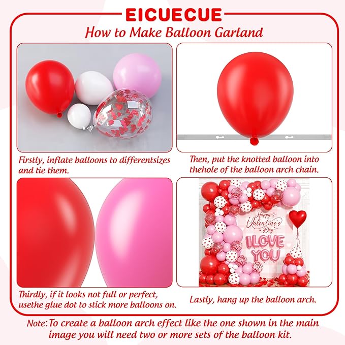 Valentines Day Balloons Garland Arch Kit - Red Heart and I LOVE YOU Foil Balloon with Different Size Red Pink White Balloons for Valentine's Day Galentine's Day Anniversary Party Decorations