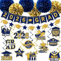 Navy Blue Graduation Decorations, 2026 Grad Banner and Congrats Grad Hanging Swirls, Navy Blue and Gold Graduation Banner Graduations Hanging Swirls College Graduations Party Decoration Class of 2026