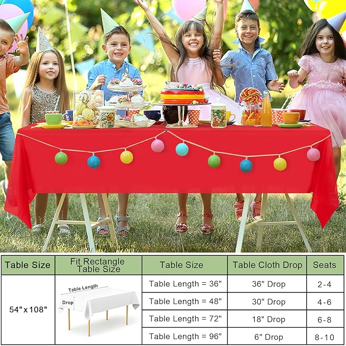 misaya 6 Packs Christmas Disposable Plastic Table Cloth, 54 x 108 Inch Waterproof Rectangle Tablecloth, Leakproof & Sturdy Decorative Table Covers for Easter, Picnic, Party and Outdoor, Red