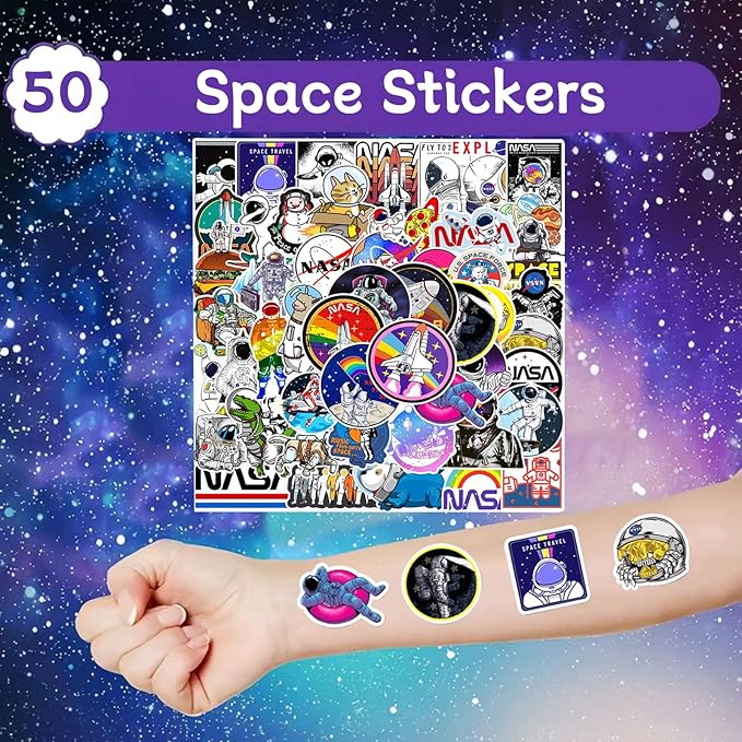 74PCS Space Slap Bracelets&Stickers Outer Space Theme 24PCS Slap Bracelets 50PCS Stickers Party Favors Basket Bag Filler School Prizes Gifts Party Favors Bulk