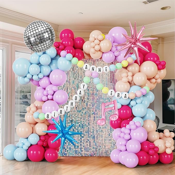189Pcs Pink Purple Balloon Garland In My Teenage Princess Birthday Decorations Disco Ball Balloons For Music Themed backdrop,Customizable Bracelet Banner, Baby Shower,Bridal，Bachelorette Party