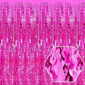 4 Pack Rose Red Wave Foil Fringe Curtain Backdrop, 3.28Ft x 8.2Ft Metallic Tinsel Foil Fringe Streamer Curtains for Photo Booth, Mother's Day, Easter, Birthday, Wedding Party Decoration