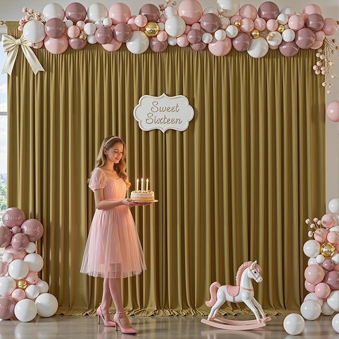 16x10FT Light Brown Backdrop Curtains for Wedding Parties, Wrinkle Free Polyester Photography Backdrop Drapes for Baby Shower Birthday Parties Stage Background Stand Decorations 4x10ft,4 Panels