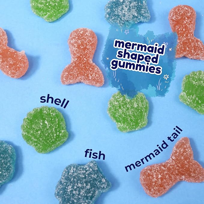 Mermaid Gummy Candy, Individual Bags for Birthday Parties, Assorted Fruit Flavors, Easter Basket Stuffers, 18 Count