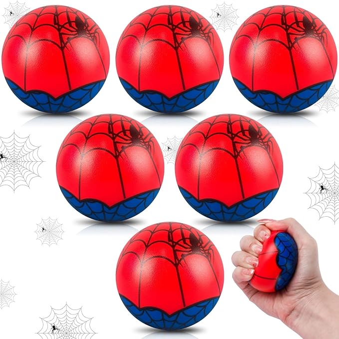 6 PCS Spider Stress Balls for Kids Party Favors, 2.48 Inch Anxiety Relief Fidget Sensory Toys, Spider Theme Squeeze Toys Bulk for Birthday Goodie Bags, Carnival Gifts & Classroom Prizes