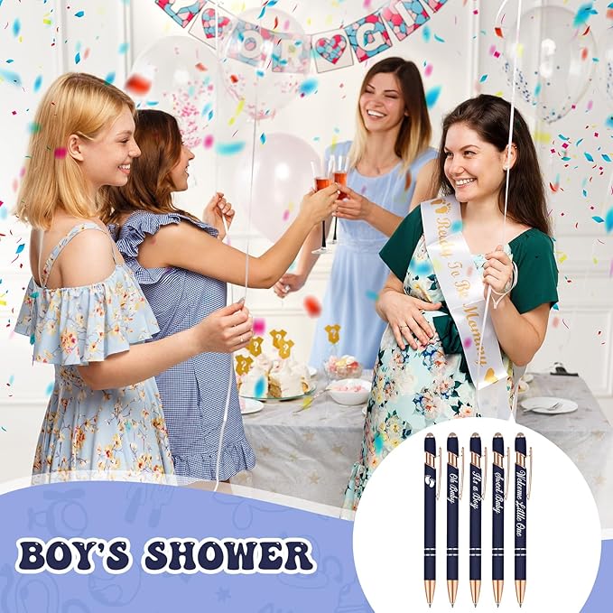 Jspupifip 50 Pcs Baby Shower Pens with Stylus Tip Metal Retractable Ballpoint Pens It's a Boy or Girl Black Ink Pens Bulk for Baby Shower Games Favors Decor Office School Writing Supply(Dark Blue)