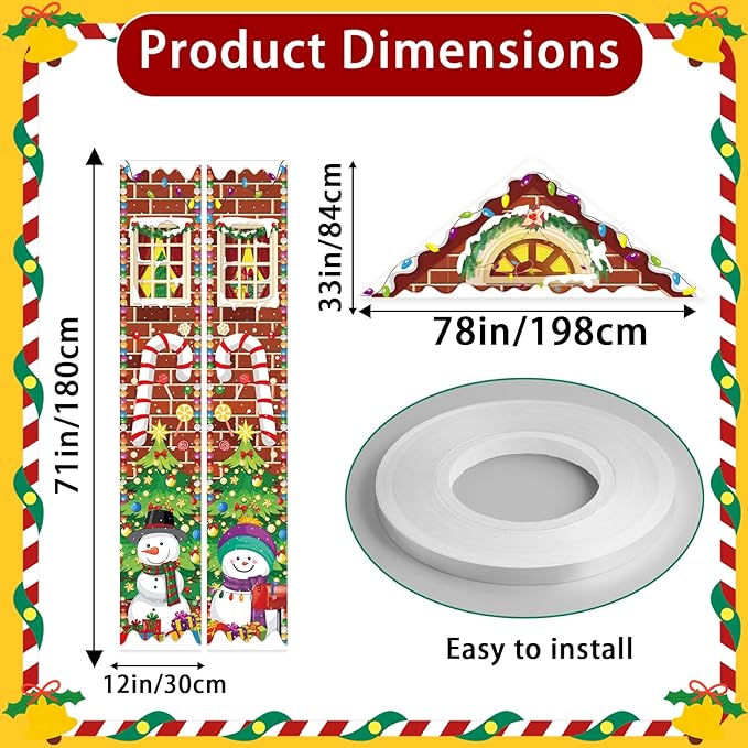 3 Pcs Merry Christmas Door Banners House Door Cover Party Decoration Candy Snowman Xmas Tree Hanging Vertical Indoor Outdoor Christmas Signs for Porch Home Window Office Yard Garage Wall