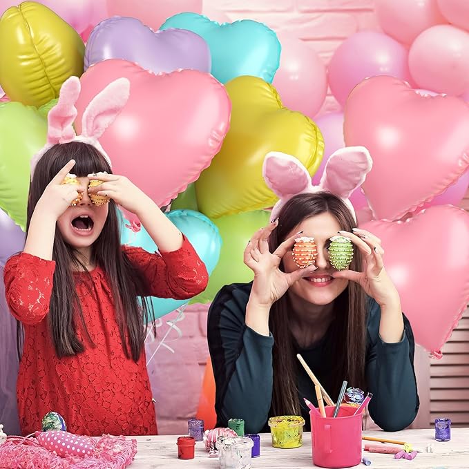 Biapian Pastel Heart Balloons, 10 Pcs Macaron Heart Shape - 18inch Pastel Pink Purple Green Teal Yellow Foil Balloons for Candy Birthday Wedding Baby Shower Easter Party Decoration