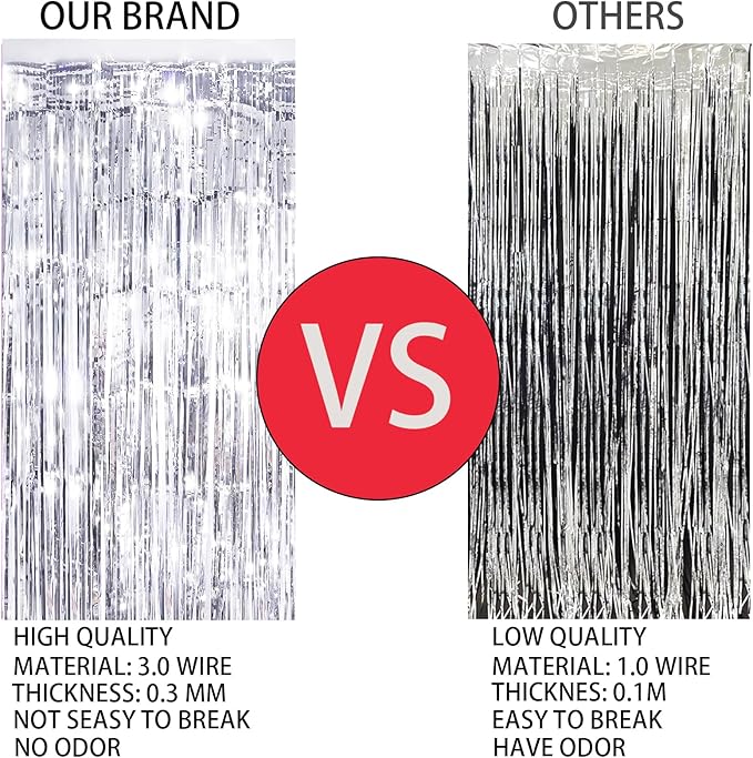 Valentines Day 3 Pack 3.3 * 8.3 ft Foil Curtain Metallic Tinsel Fringe Curtains Photo Booth Props Backdrop for Birthday Wedding Engagement Baby Shower Christmas Holiday Celebration Partyl,Silvery