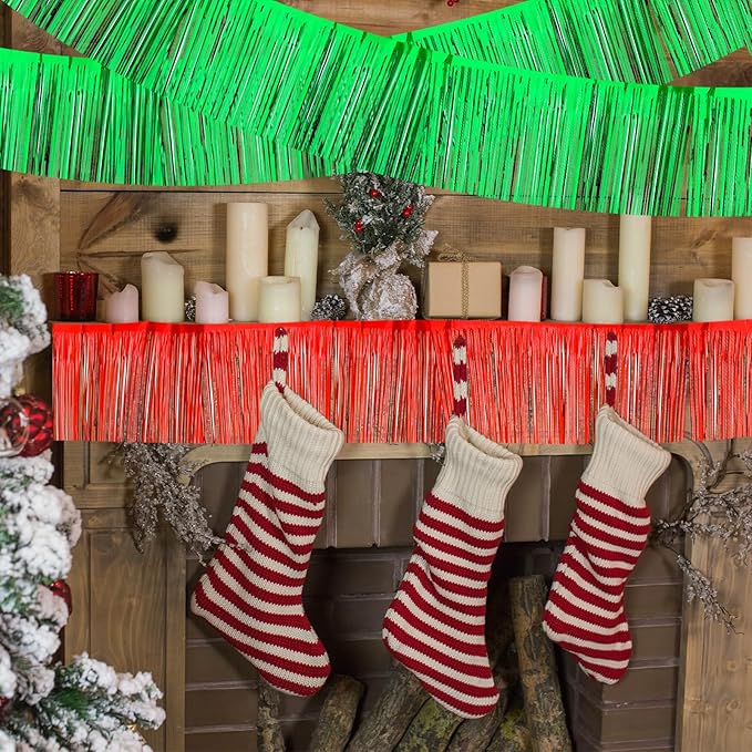 PATIKIL Foil Fringe Garland 10 Feet, 3 Pack Metallic Tinsel Streamers Fringe Banner Wall Hanging Curtain Backdrop for Wedding Birthday Christmas New Year Party Decoration, Red