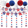 31Pcs 4th of July Party Decorations, Red White and Blue Decor Set with Banner, Hanging Swirls, Pom Poms & Star Streamers,Patriotic Decorations for Independence Day Outdoor Home Office Mantel