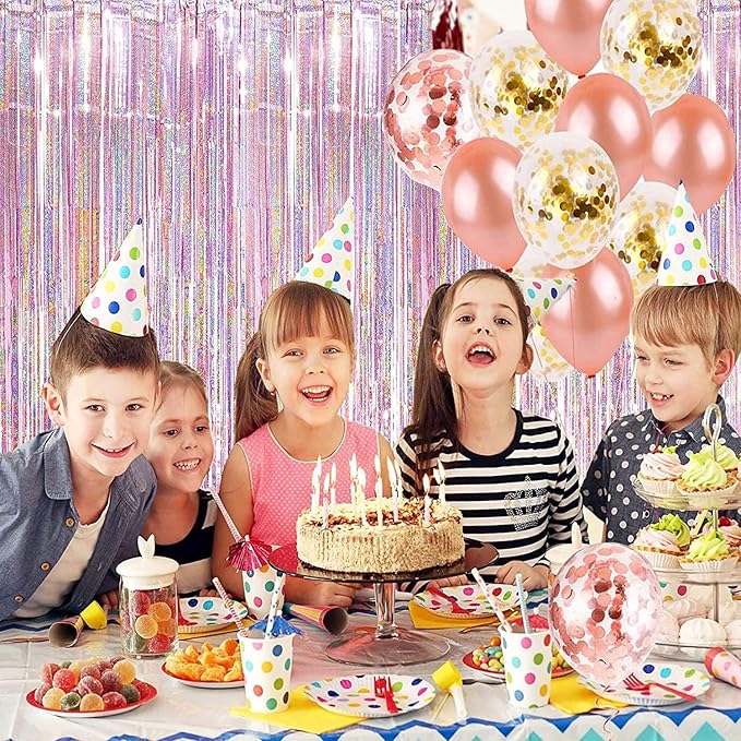 BRAVESHINE 1 Purple 1 Pink Streamers Party Backdrop - 3.2 ft x 8.2 ft Tinsel Foil Fringe Curtains for Valentines/Hunters/Girl/Women/Birthday/Engagement/Bridal Shower/Bachelorette Decorations