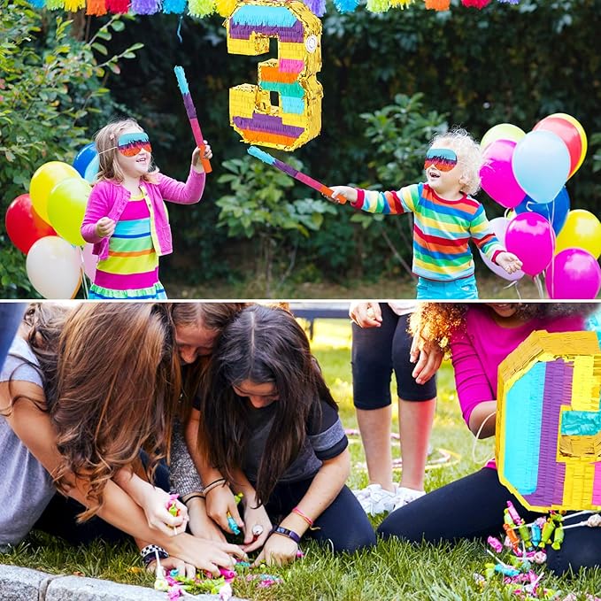 Rainbow Number 3 Pinata for 3rd Birthday Party Decorations, Fiesta, Centerpieces, Kids Anniversary, Celebrations, Birthday Party Supplies (16.1 x 10.6 x 3 Inches)
