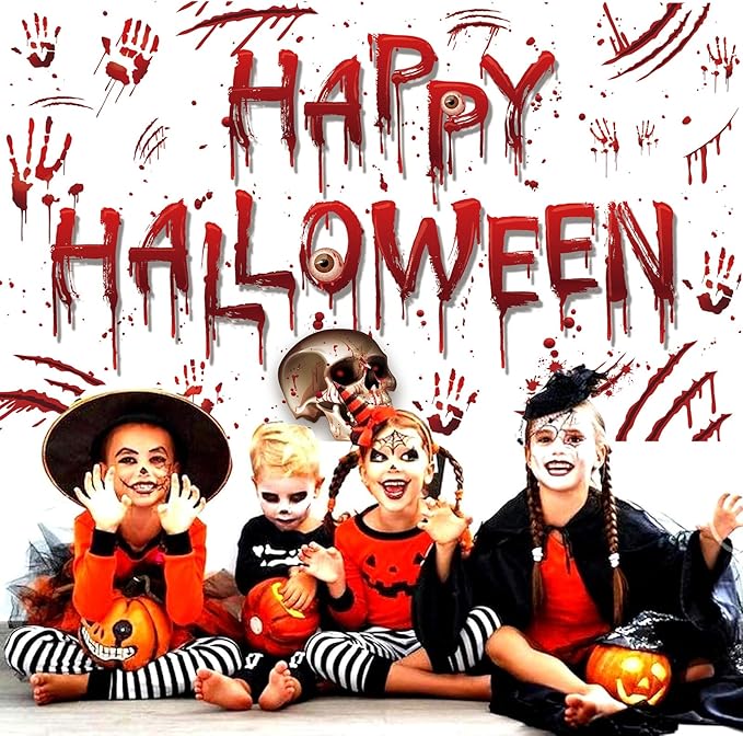 Red Happy Halloween Backdrop Banner Photography Background for Home Garden Outdoor Wall Terror Thriller Scary Themed Halloween Party Decorations Supplies 72.8 * 43.3in