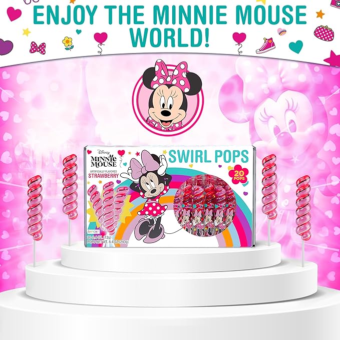 Minnie Mouse Lollipops Swirl 20pk- Minnie Mouse Candy & Minnie Mouse Birthday Decorations - Minnie And Mickey Party Favors - Minnie Mouse Snacks - Minnie Mouse Food