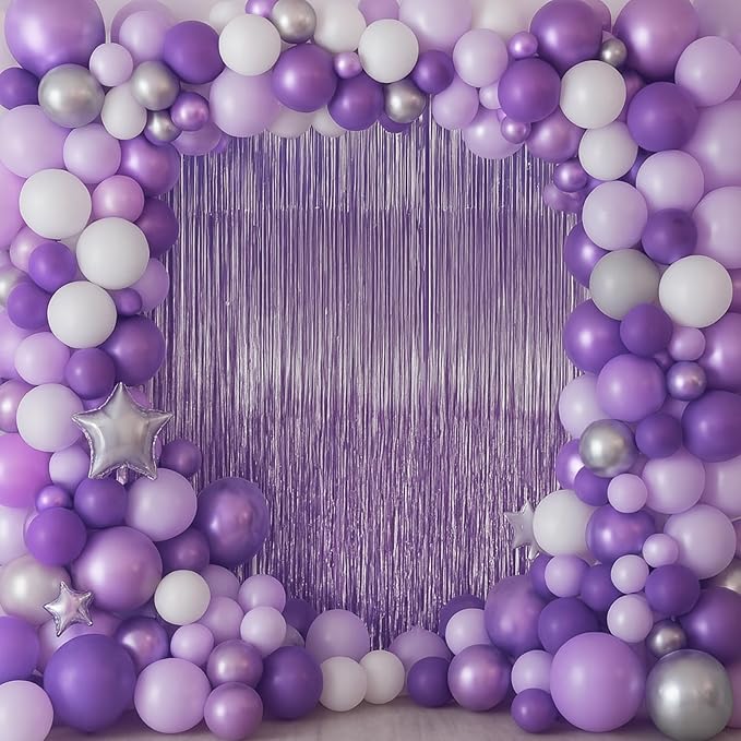 3.3 x 6.6 ft Foil Fringe Backdrop Curtains, Tinsel Streamers Party Decorations, Fringe Backdrop for Birthday, Baby Shower, Gender Reveal, Graduation (3, Light Purple)