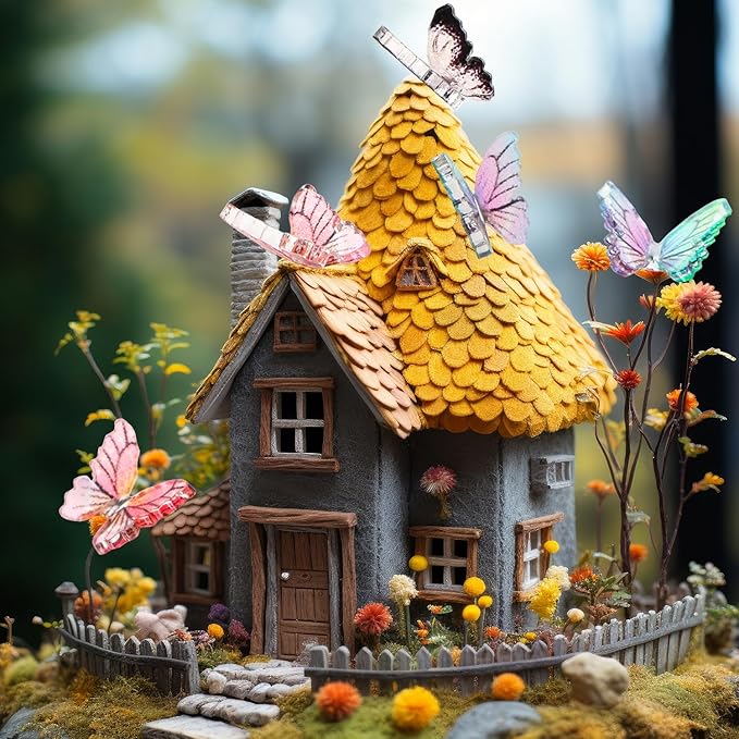 50PCS Mini Butterflies for Crafts Dollhouse Miniatures Resin Mini Things Tiny Butterflies for Fairy Garden Dollhouse Micro Landscaping Decoration