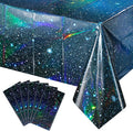 6Pcs Iridescent Space Tablecloths, Disposable Plastic Blue Galaxy Table Cloth Rectangle Table Covers for Space Starry Night Star Theme Party Birthday Party Decorations, 54x108 Inch