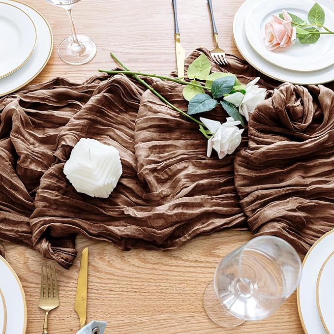 Wokceer Cheesecloth Table Runner 6Pack 10FT Brown Boho Gauze Cheese Cloth Table Runner for Party Long Rustic Sheer Table Runners for Baby Bridal Shower Wedding Easter Table Decor