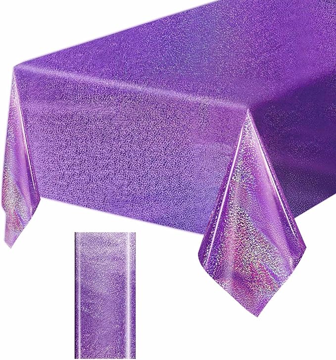 1 Pack Light Purple Iridescent Plastic Tablecloth Disposable 54 × 108 Inch Glitter Holographic Foil Table Cloth Plastic Laser Rectangle Table Cover for Birthday Wedding Disco Party