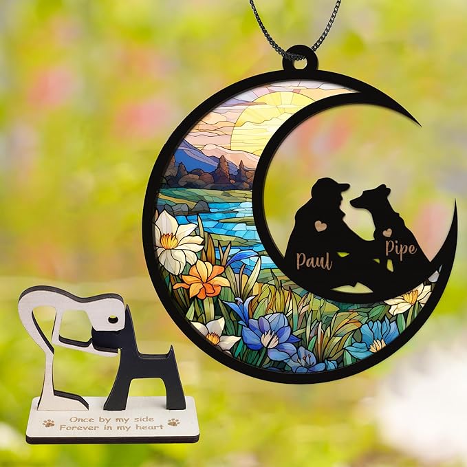 Personalized Dog & Owner Memorial Suncatcher Pet Angel Friendship Ornament Window Car Hanging Sympathy Gift Loss of Pet Passed Away Gift Remembrance Keepsake for Dog Lovers