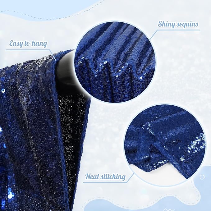 PartyDelight Navy Blue Sequin Backdrop 6x8ft - High Density 3mm Shimmer Sequin Background for Independence Day, July 4th, Birthday & Live Decor, 4-Inch Rod Pocket