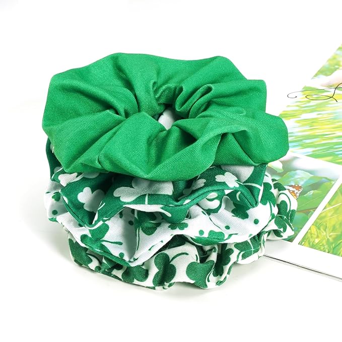 St.Patrick's Day Hair Ties for Woman Girls Green Shamrock Hair Scrunchies Elastic Irish Lucky Leaf Clover Hair Tie St.Patricks Party Supplies St.Patrick's Hair Accessories