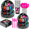 Yungyan 252 Pcs Retro 80s Plates and Napkins Set I Love the 1980s Party Decorations Back to the 80s Napkins Plates Cups Knives Spoons Forks 1980s Neon Party Tableware Supplies Serves 36 Guests