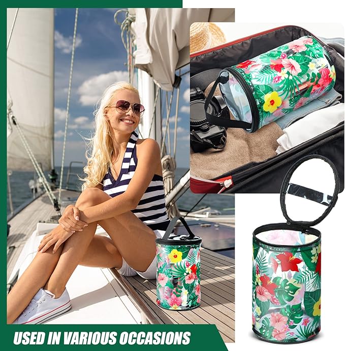 Sanwuta Beach Gifts Heavy Duty Clear Lotion Toiletry Bags for Travel Sunscreen Makeup Cosmetic Pouch Cylinder Bag Waterproof Portable Trip Bag with Handle Zipper(Hibiscus Flowers)