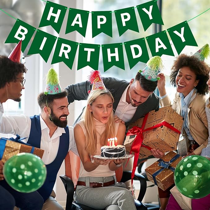 Dark Green Happy Birthday Banner Sign Birthday Bunting Banner Garland for Kids Girl Woman Tea Party Decorations Bunting Flag Party Supplies