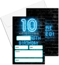 Neon Light 10th Birthday Invitations Cards, 4"x 6" Tenth Birthday Party Invites with Envelopes for Party Decorations Supplies(20 Pieces) -D24
