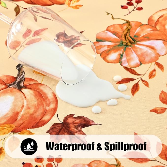 Smiry 2 Pack Rectangle Thanksgiving Table Cloth, Waterproof Elastic Fitted Tablecloths, Washable Polyester Rectangular Patio Table Cover for Autumn Harvest Parties (Pumpkin Leaf, 30"x72")