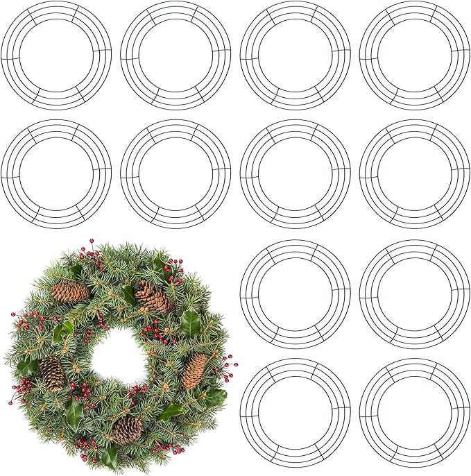 Patelai 12 Pieces 10 Inch Metal Wreath Frame Dark Green Wire Round Wreath Rings Wire Garland Frame for Easter Party Home Decor DIY Crafts Supplies