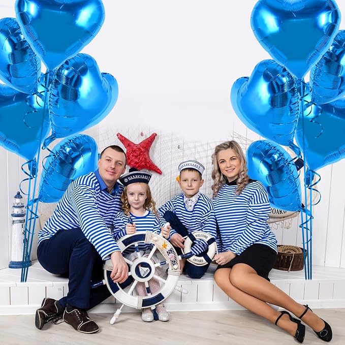 TONIFUL 30Pcs 18 Inch Blue Heart Balloons Blue Heart Shape Foil Mylar Balloons Decoration for Birthday Valentine's Day Wedding Bridal Shower Anniversary Engagement Party Supplies