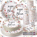 Hsei 250 Pcs Baby in Bloom Baby Shower Decorations Wildflower Plates and Napkins Set Floral Party Tableware Set for 50 Guests Floral Disposable Plates Napkins Cups for Birthday Babys Shower Party