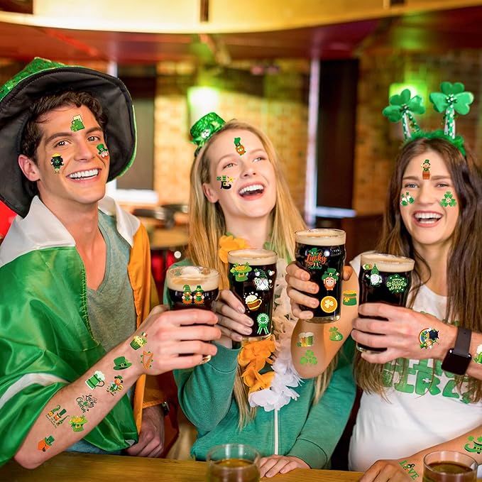 100 PCS St Patricks Day Tattoos, Irish Themed St Patricks Day Accessories with Green Clover, St Patricks Day Temporary Tattoos for St Patricks Day Party Favors Decorations Parade