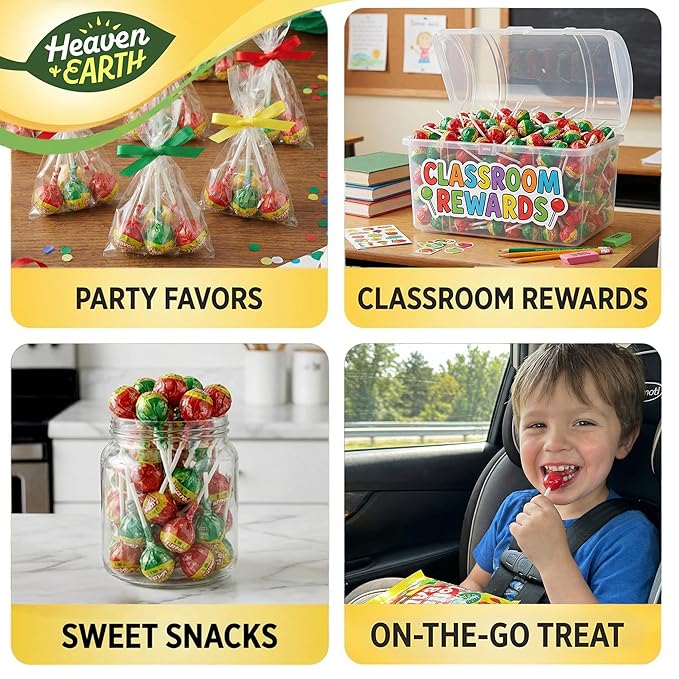 Heaven & Earth Berry, Apple, & Strawberry Fizz Pops (2 Pack - Approx. 76 Count) | All Natural Candy | Kosher | No Artificial Colors | Fun Fizzy Center | Bulk Pack for Parties & Goodie Bags