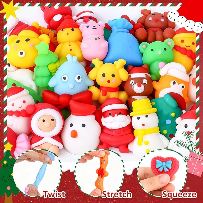 80 Pack Christmas Squishy Toys Squishies, Mochi Squishy Party Favors for Kids,Christmas Toys for Kids,Squishy Fidget Stress Reliever, Goodie Bags Fillers Birthday Xmas Gifts Stocking Stuffers
