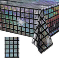 FunnyPars 1 Pack Disco Tablecloth Party Decorations, Shiny Iridescent Disposable Laser Rectangle Table Covers, Silver Plastic Table Cloth for 70s Disco Birthday Theme Party Decorations, 39 x 108Inch